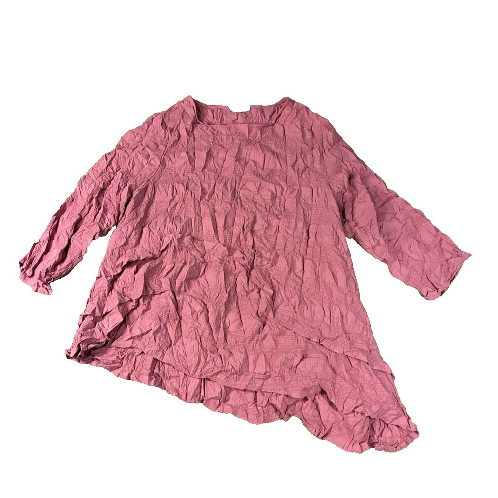Womens Small Rose Pink Crinkled Texture Asymmetric Tunic Top Lagenlook Layered
